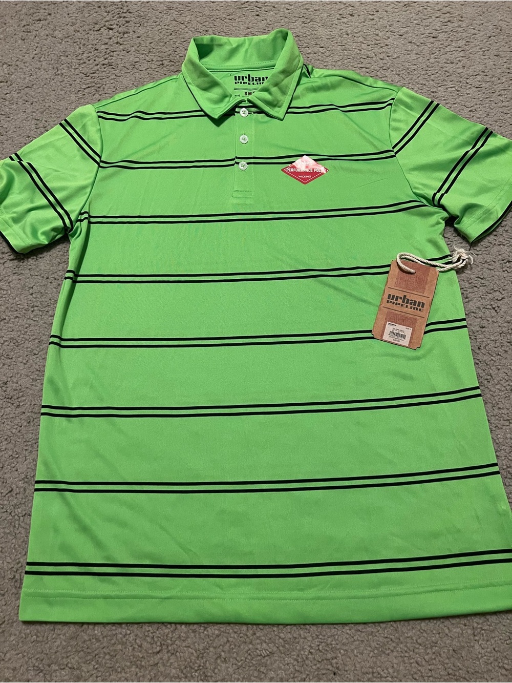 urban pipeline Lime Green Polo with Black Stripes NWT